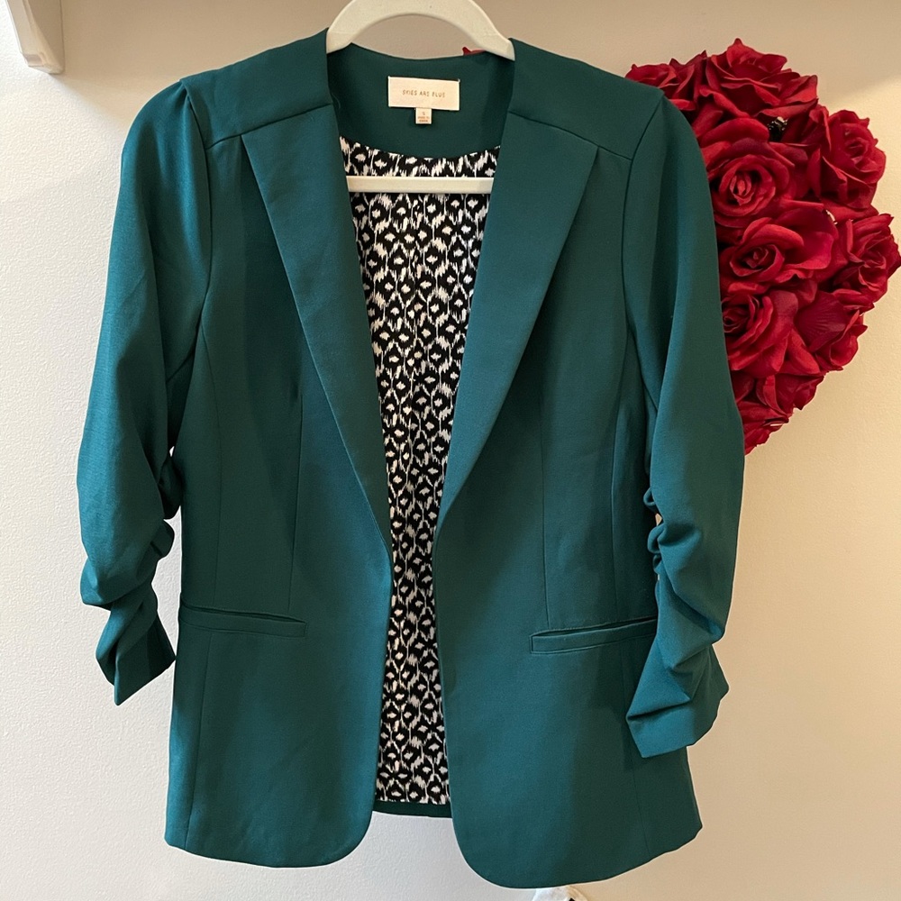 Skies are Blue collarless blazer - forest green